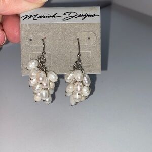 Mariah Designs Clustered Bunch Drop Dangle Pearl Bridal Earrings Wedding Day‎